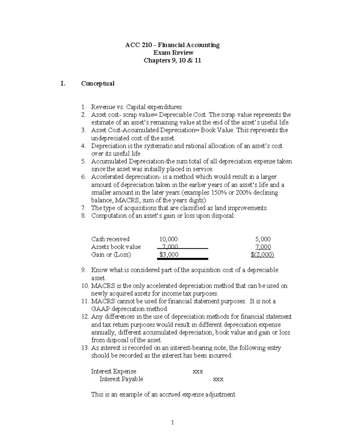 ACC 210 Financial Accounting Exam Review: Chapters 9, 10, & 11 Notes ...