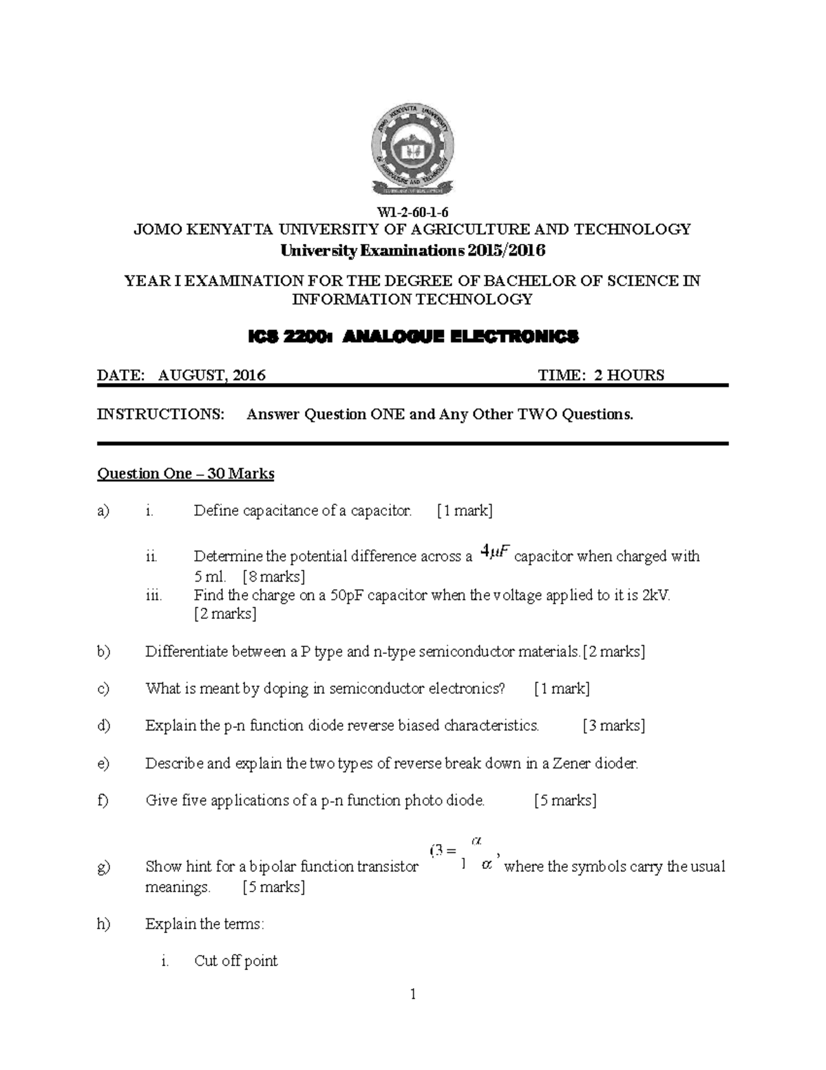 ICS 2200: Final Exam Notes on Analogue Electronics 2016 - Studocu