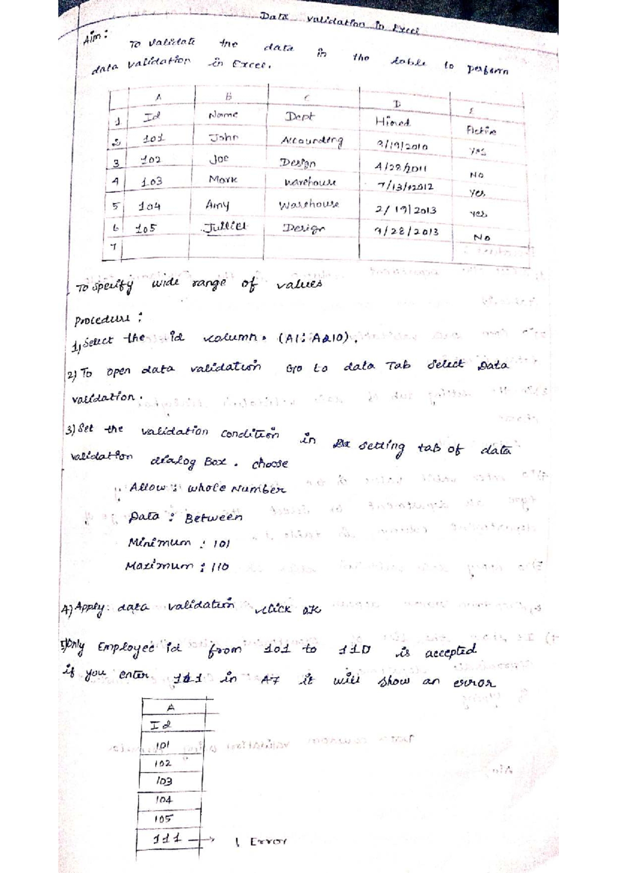 Excel unit 4 notes 2 and unit 5 notes 1 - Data validation in Excel Aim ...