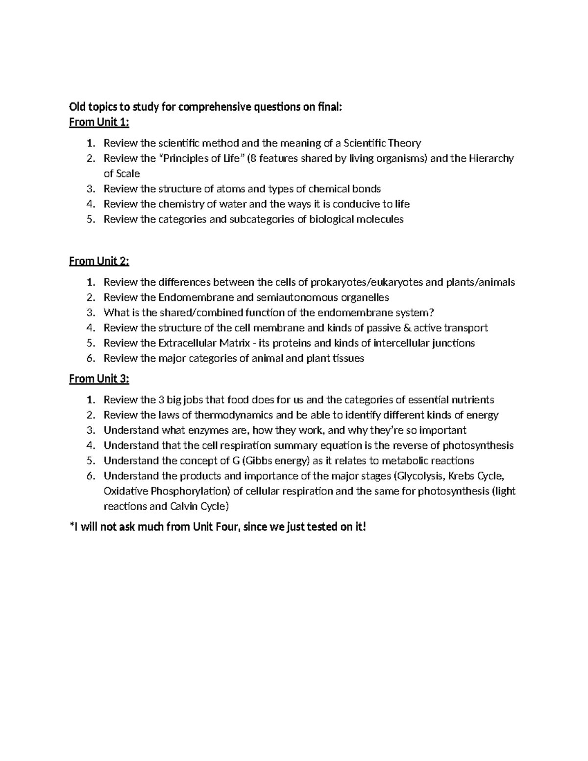 Final Exam Study Guide: Bio Concepts & Principles (Course Code) - Studocu