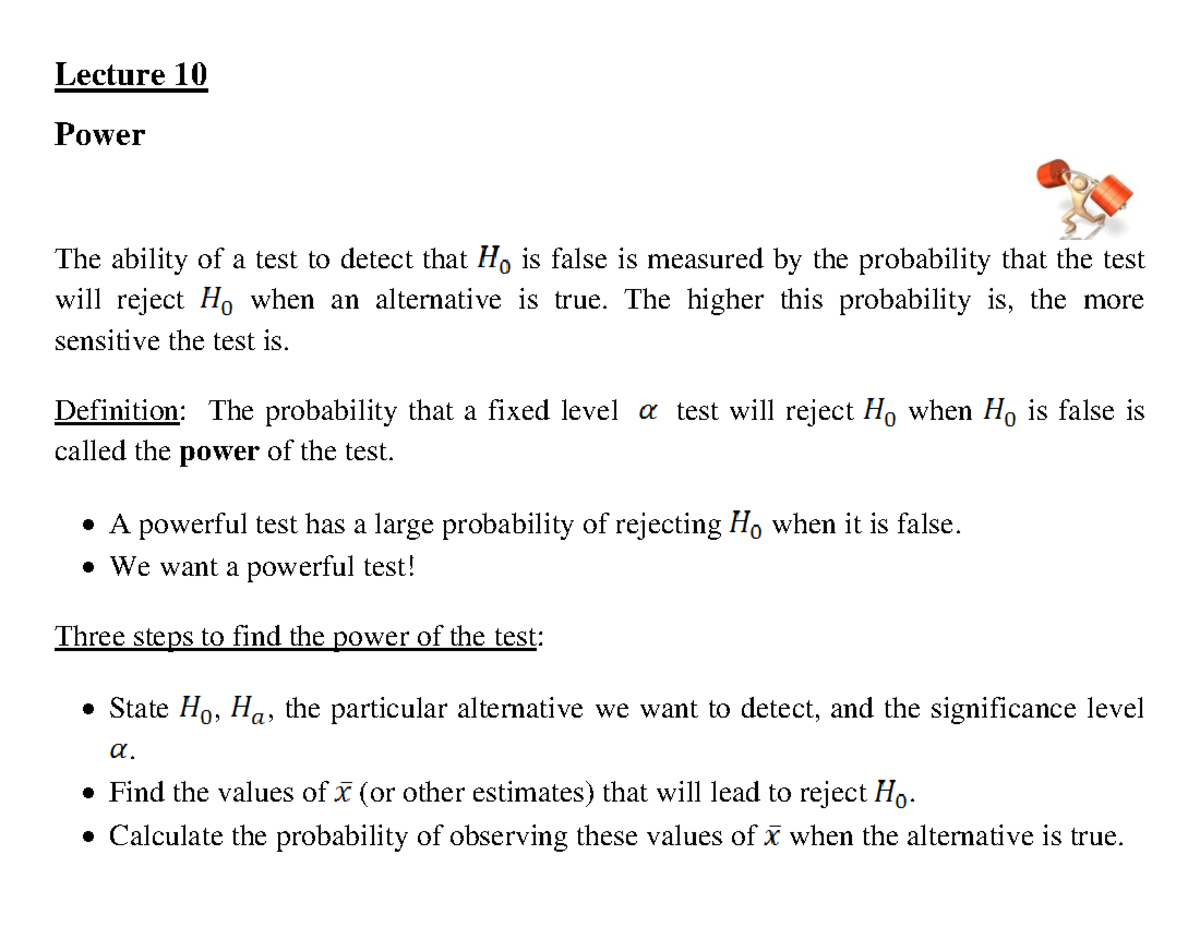Lecture 10: Understanding the Power of Statistical Tests - Studocu