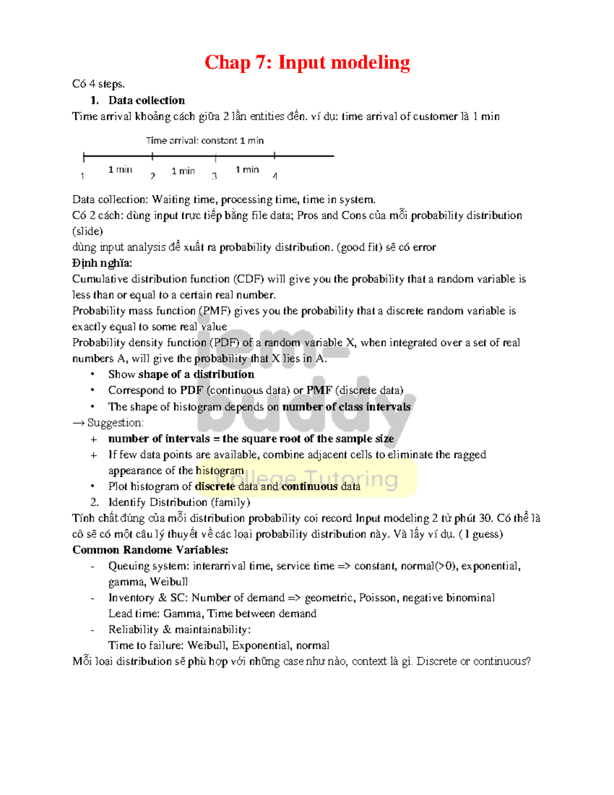Chap 7: Input Modeling and Distribution Analysis for Simulation - Studocu