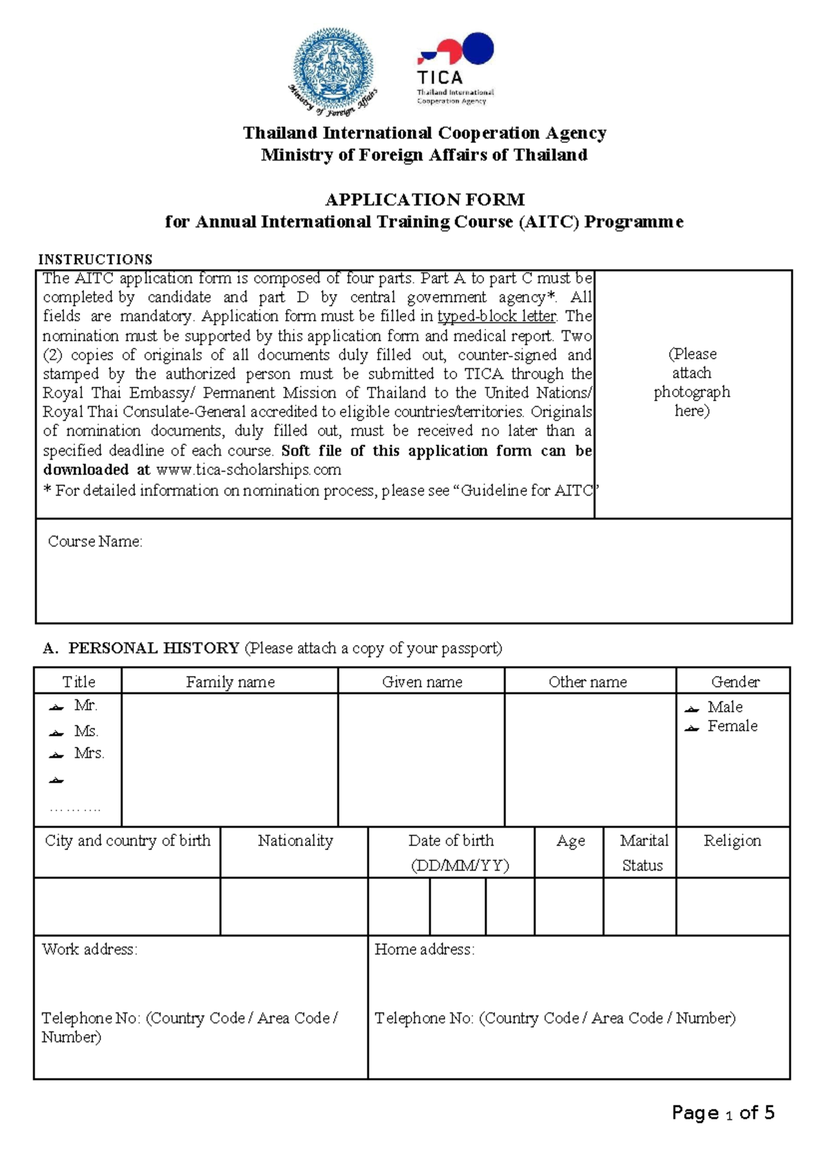 AITC application form - Nothing - Page 1 of 5 Thailand International ...