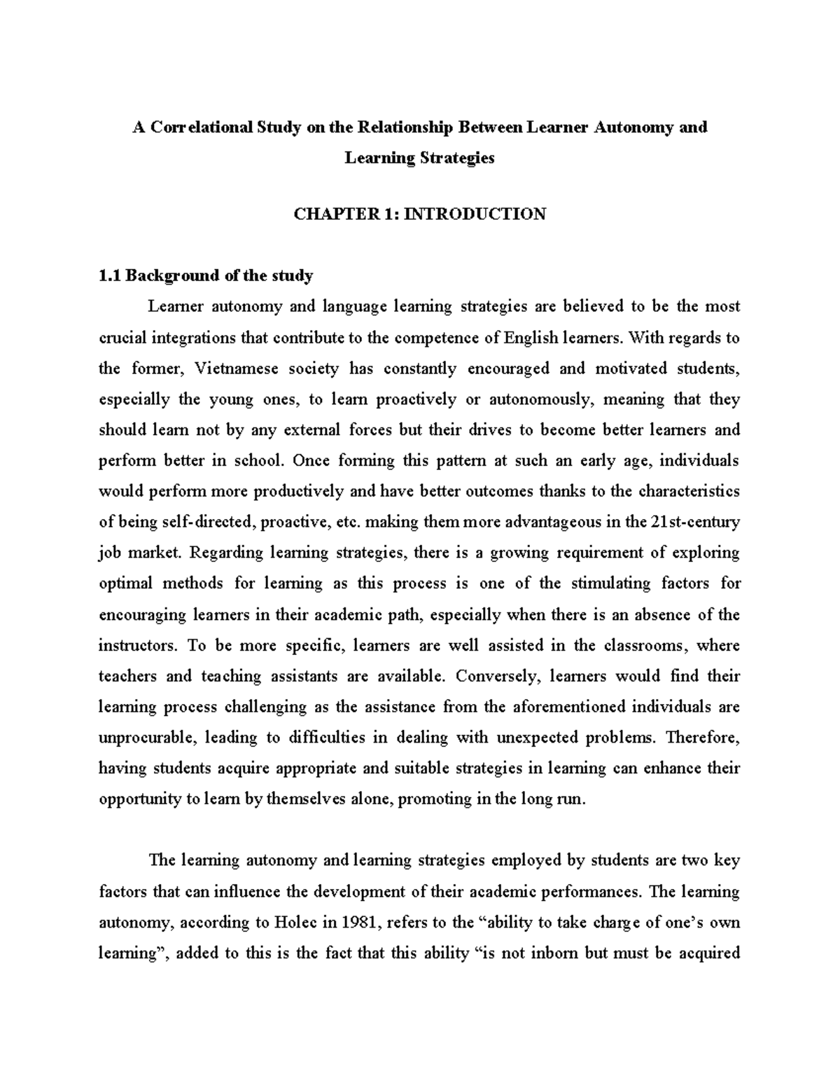 A Correlational Study on Learner Autonomy & Learning Strategies ...