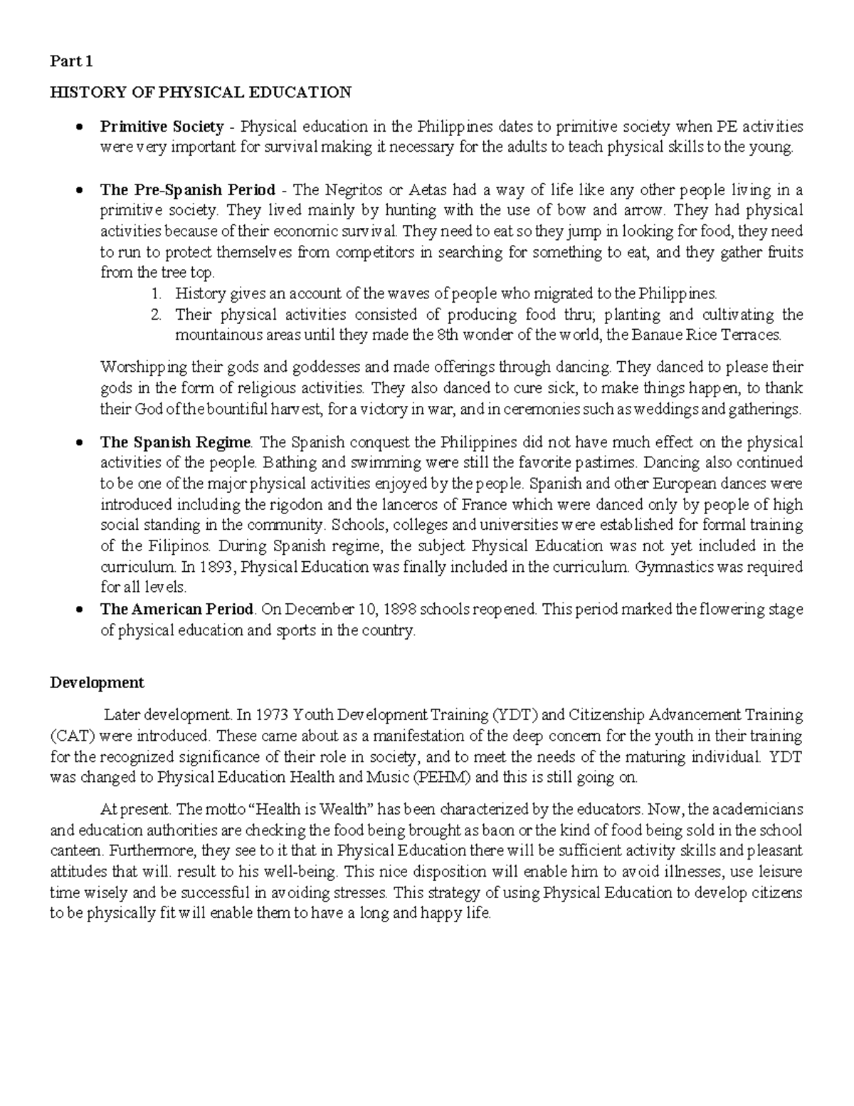 PEH - History and Development of Physical Education in the Philippines ...