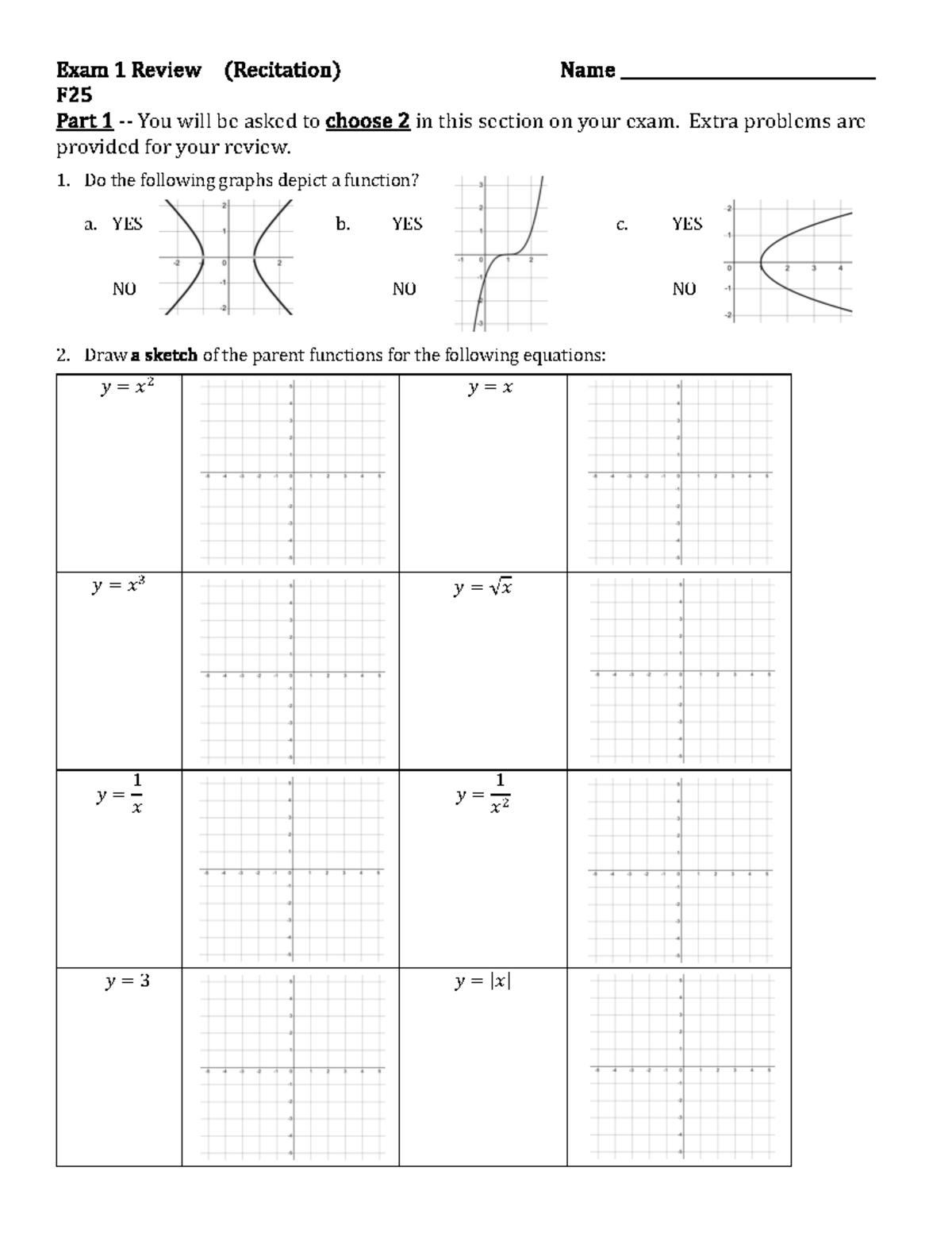 F25 Math Exam 1 Review: Functions, Inequalities & Optimization - Studocu