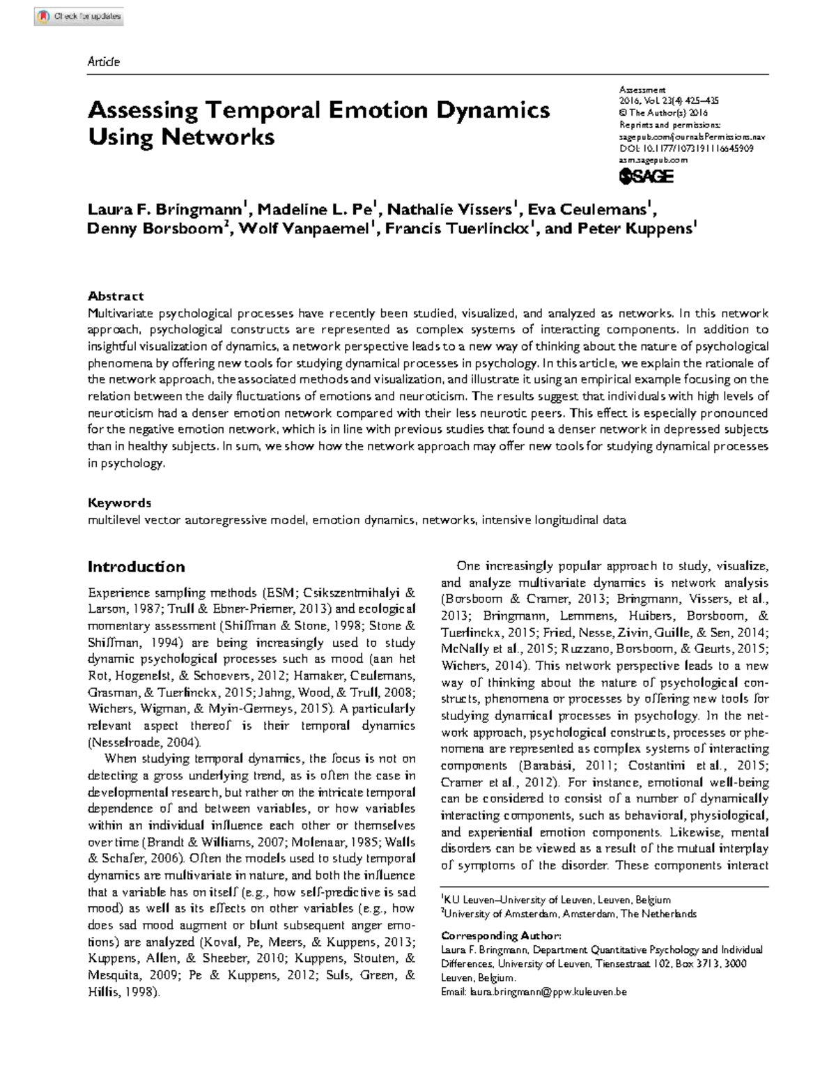 645909 Network Analysis of Emotion Dynamics in Psychology Assessment ...
