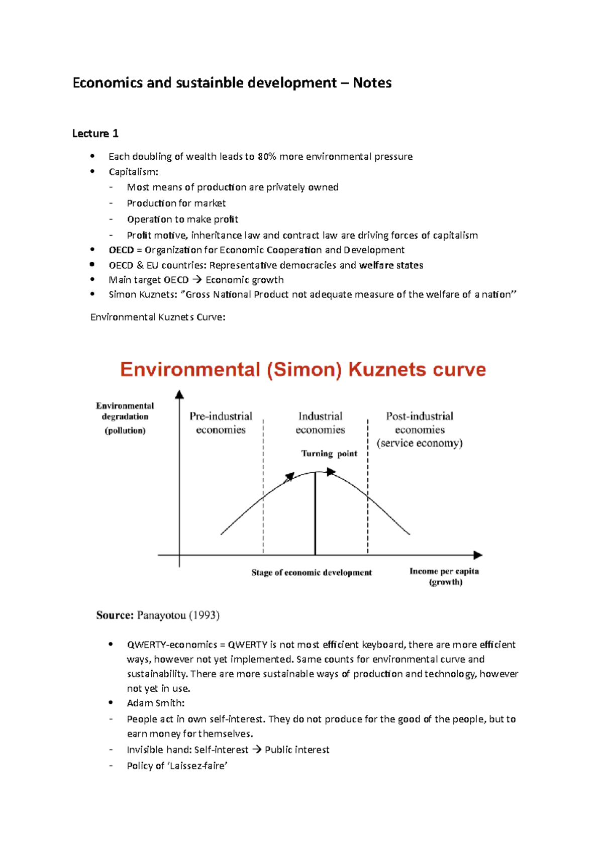 Economics and Sustainable Development Lecture Notes (ECO 101) - Studeersnel