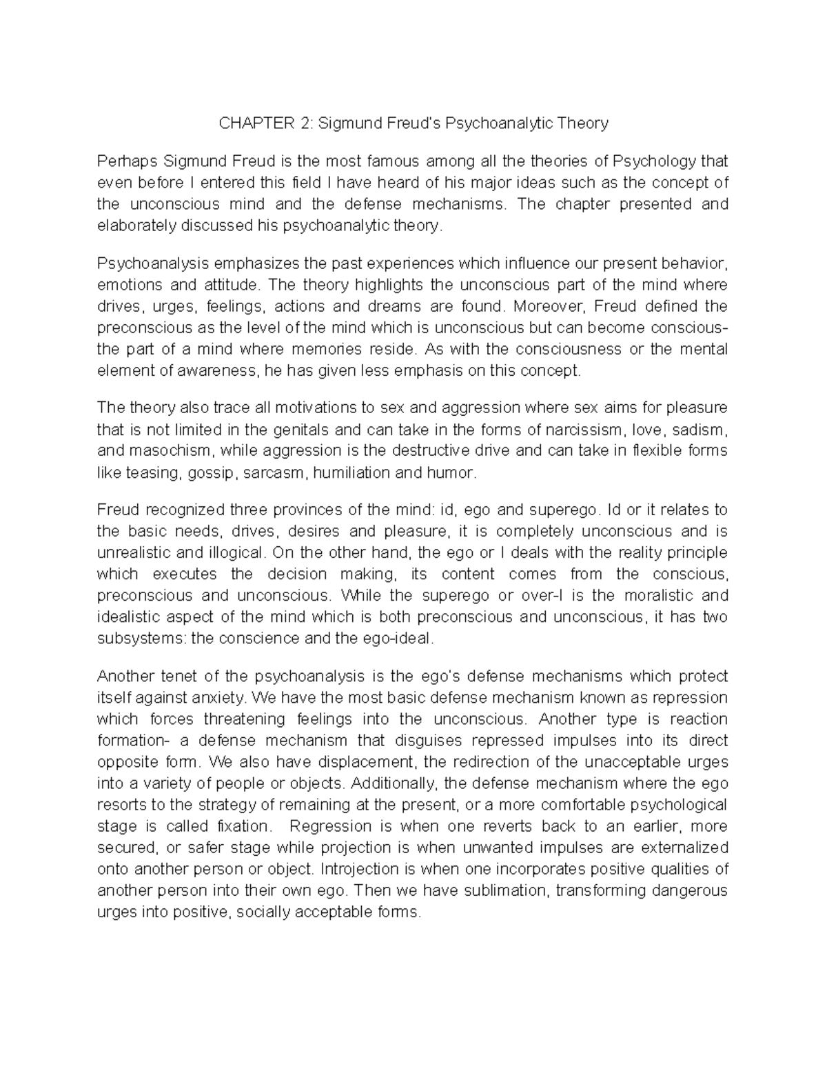 Freuds Psychoanalytic Theory - CHAPTER 2: Sigmund Freud’s ...
