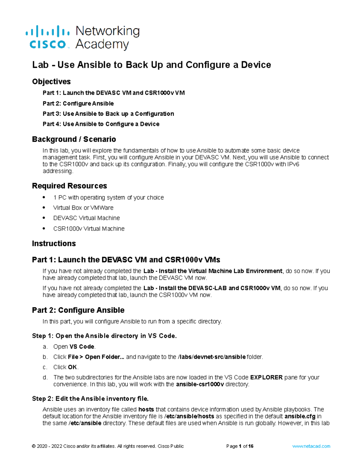 7.4.7 Lab - Automating Device Backup and Configuration with Ansible ...
