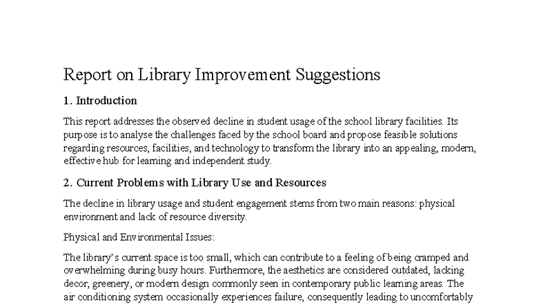 Library Improvement Suggestions Report: Enhancing Student Engagement ...