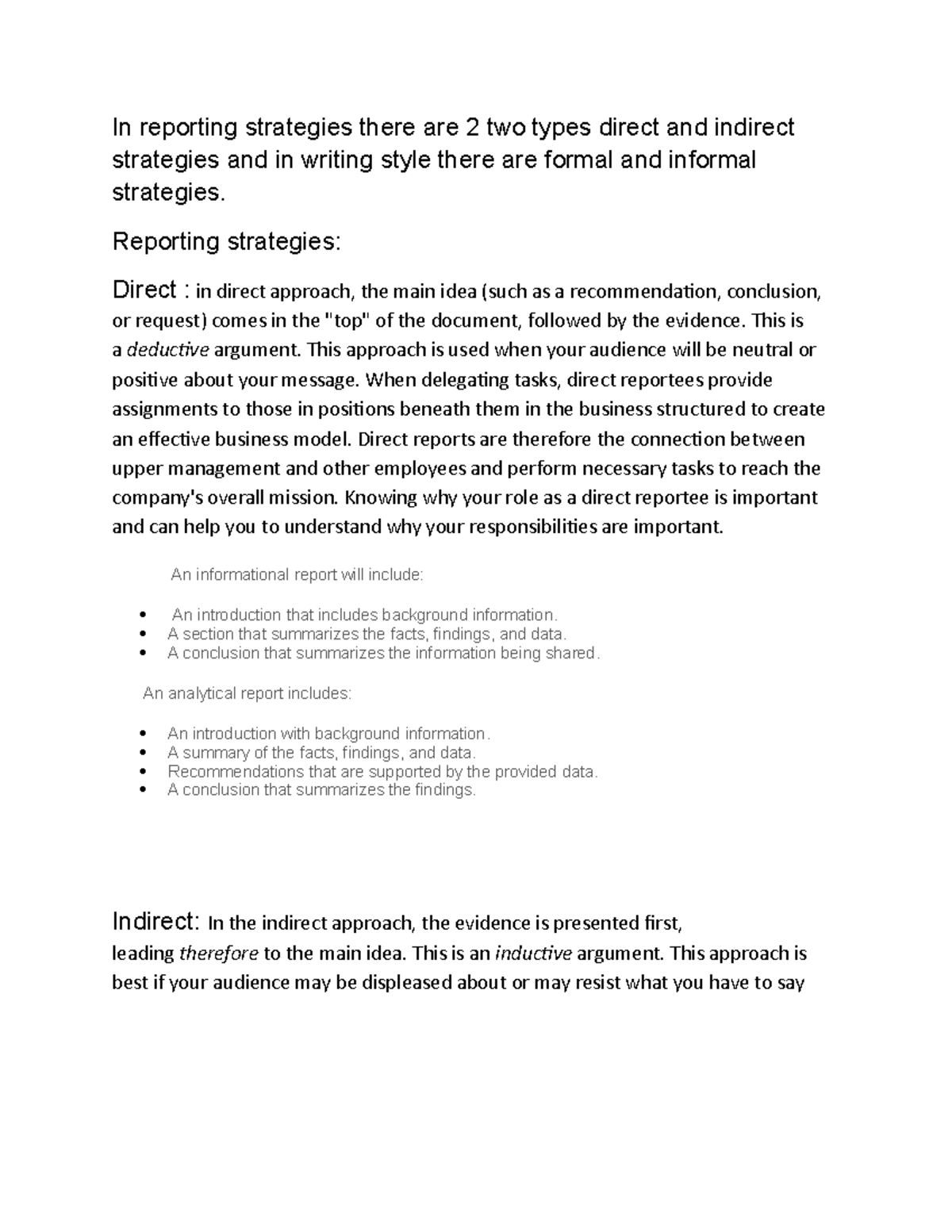 Reporting Strategies and Writing Styles: Direct vs. Indirect Approaches ...
