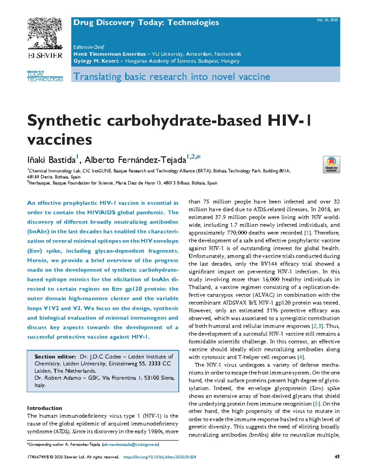 2020 - DDTT Synthetic Carbohydrate-Based HIV-1 Vaccine Development ...