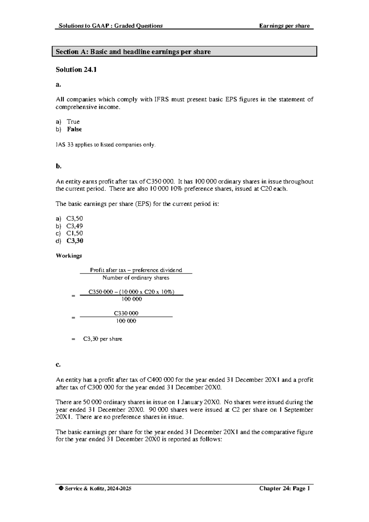 Earnings Per Share Solutions: GAAP Graded Questions (24) - Studocu