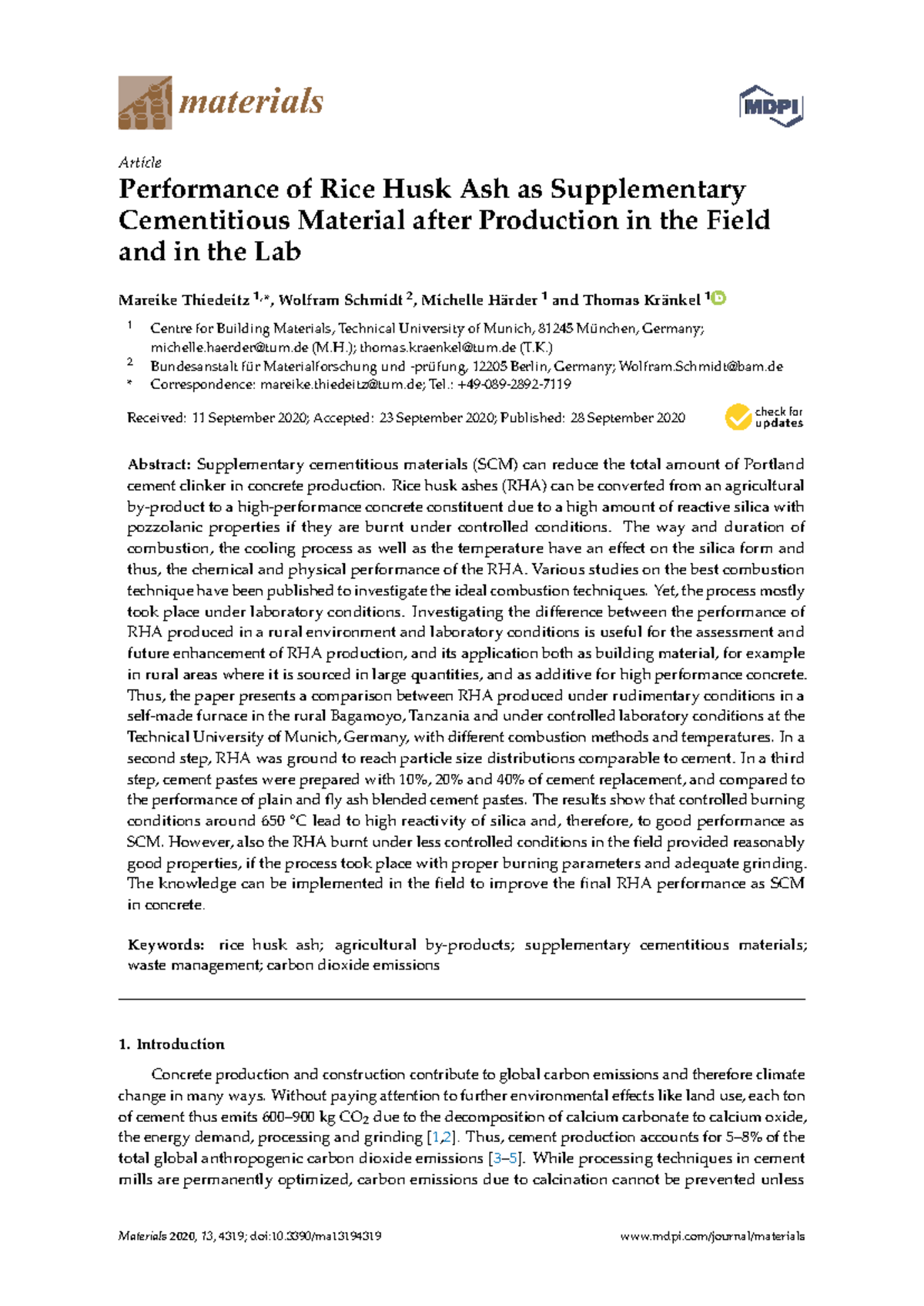 Performance of Rice Husk Ash as SCM: Field vs. Lab Conditions ...