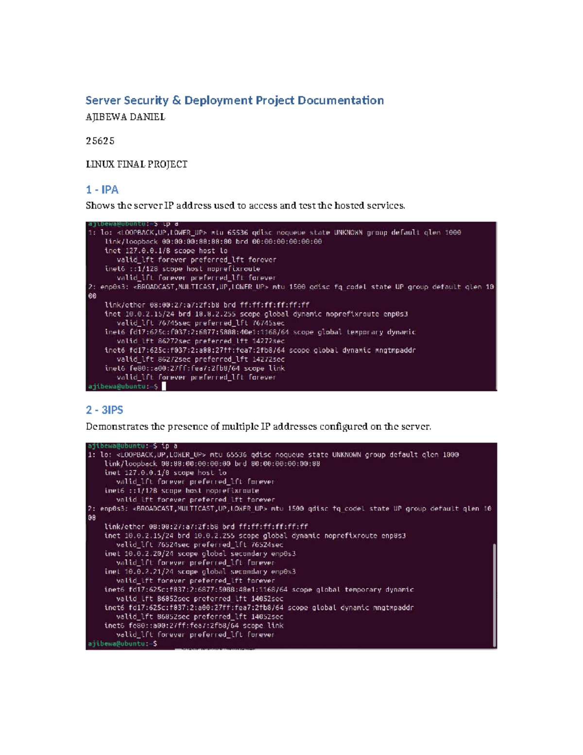 Linux Final Project Documentation AJIBEWA DANIEL 25625 - Studocu