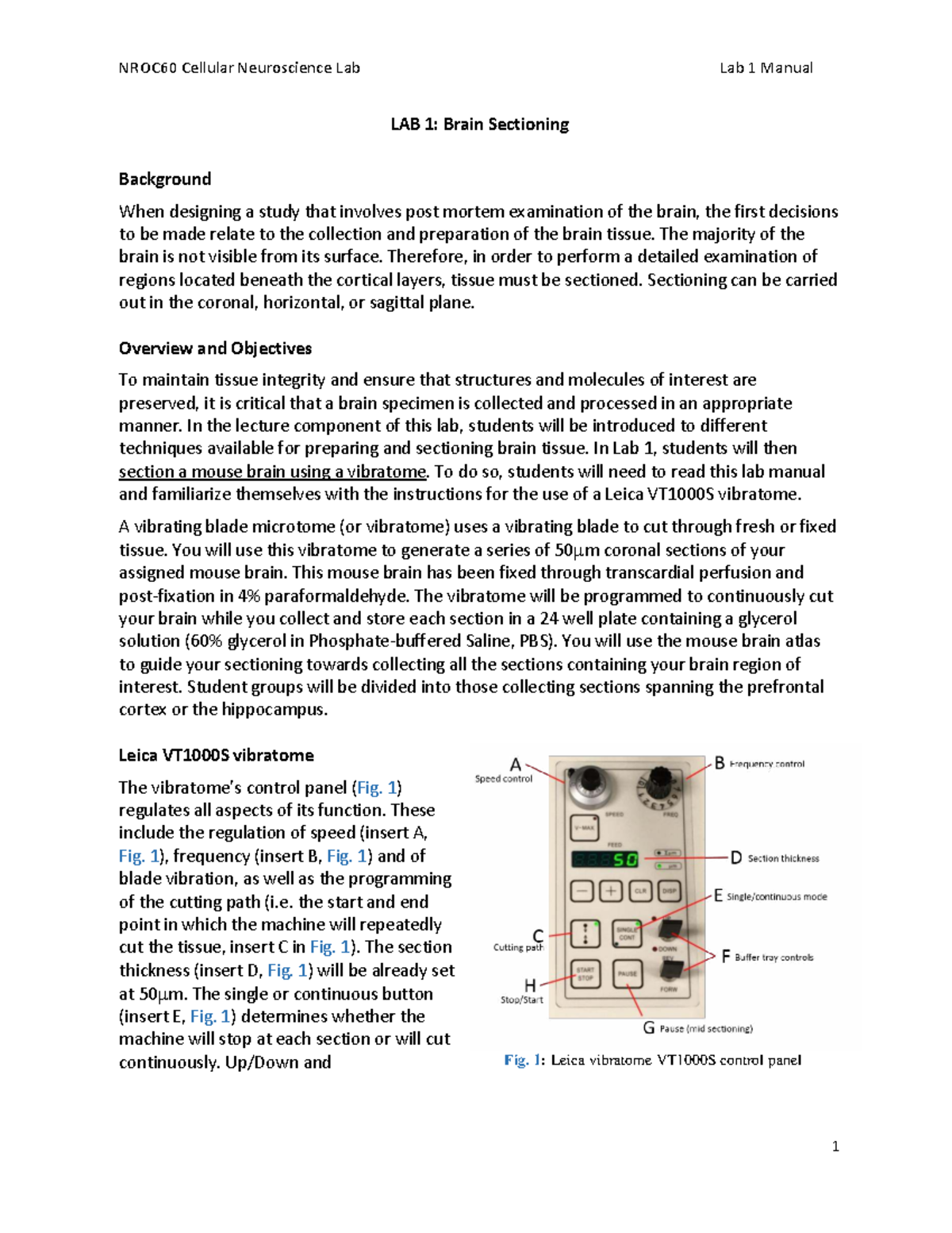 NROC60 Cellular Neuroscience Lab 1: Mouse Brain Sectioning Guide - Studocu