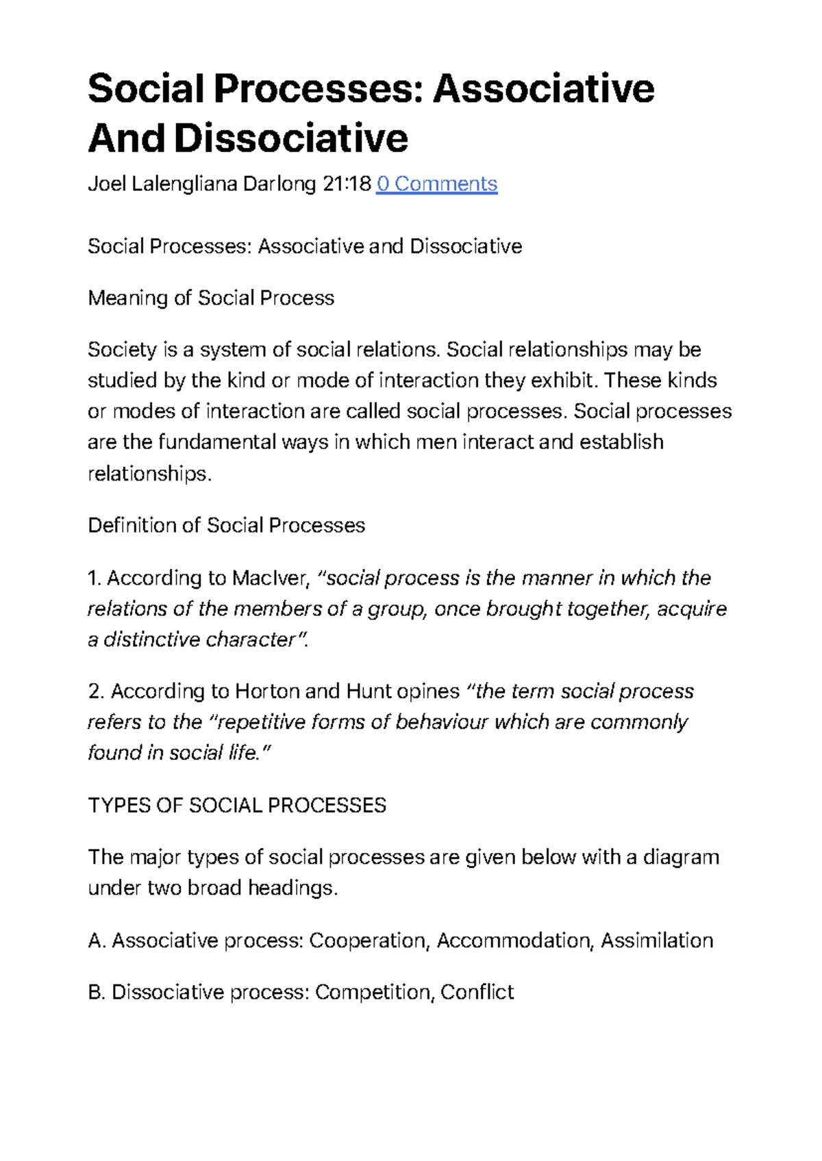 Social Processes: Associative and Dissociative (Unit 1) - Studocu