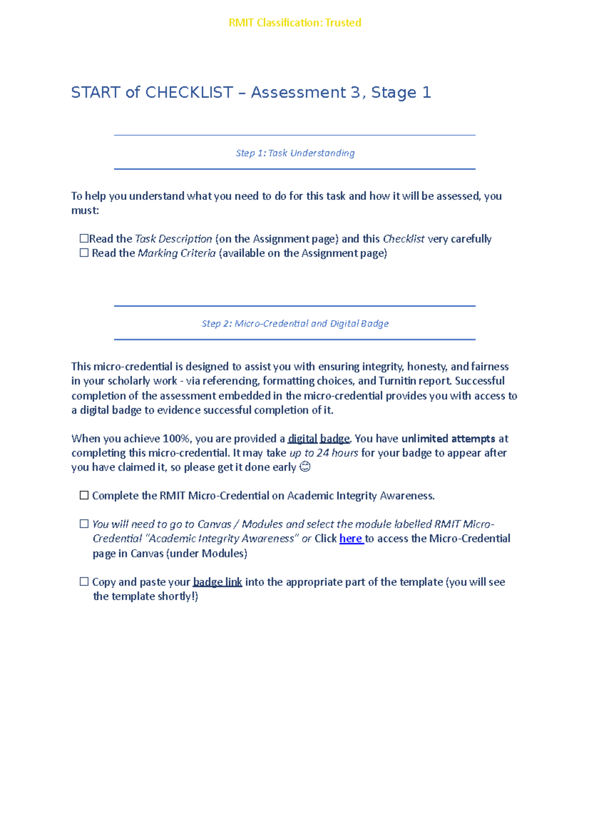 ACCT2060 Checklist Stage 1 2023 01-3 - START of CHECKLIST – Assessment ...