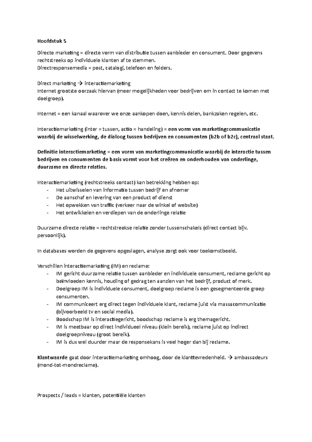 Marcom t3 - Cijfer: 8+ - Hoofdstuk 5 Directe marketing = directe vorm ...