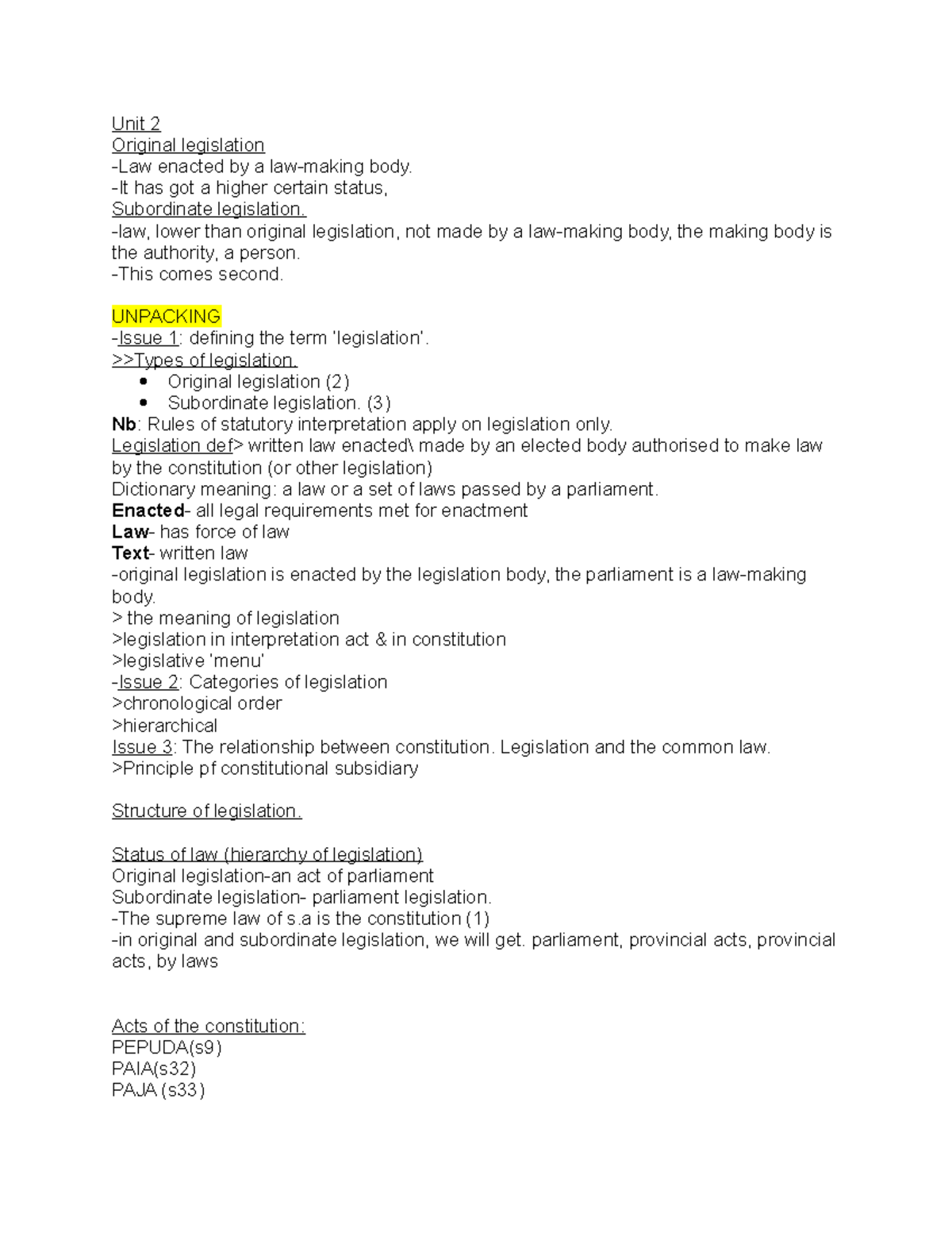 Unit 2: Legal Interpretation of Original and Subordinate Legislation ...