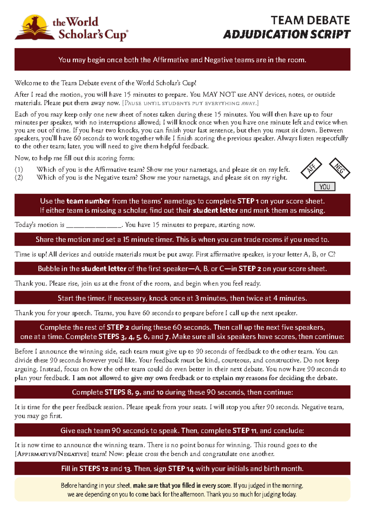 TEAM DEBATE ADJUDICATION SCRIPT: World Cup Guidelines - Studocu