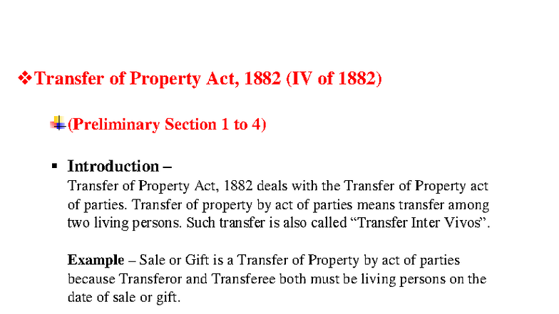 Transfer of Property Act, 1882 (IV of 1882) - Overview and Key ...