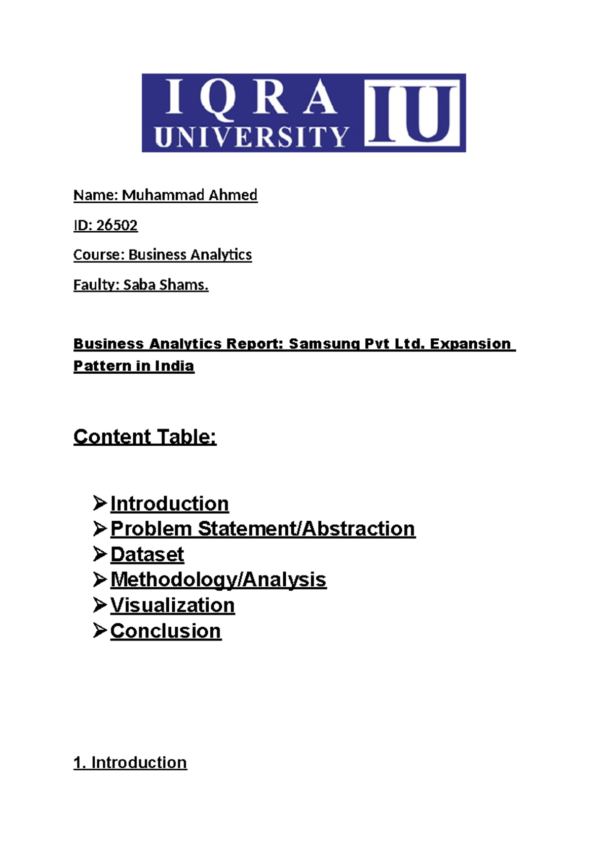 Business Analytics Report: Samsung Pvt Ltd. Expansion in India - Studocu