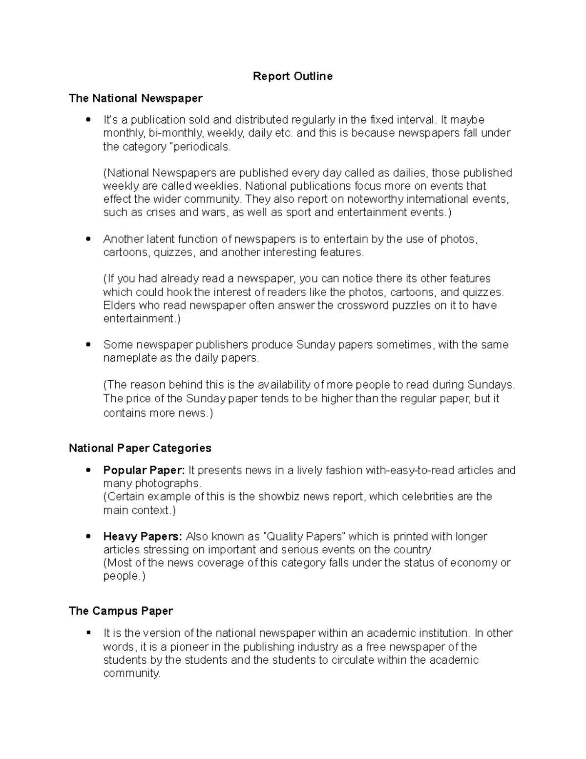 Report explanation - National News - Report Outline The National ...