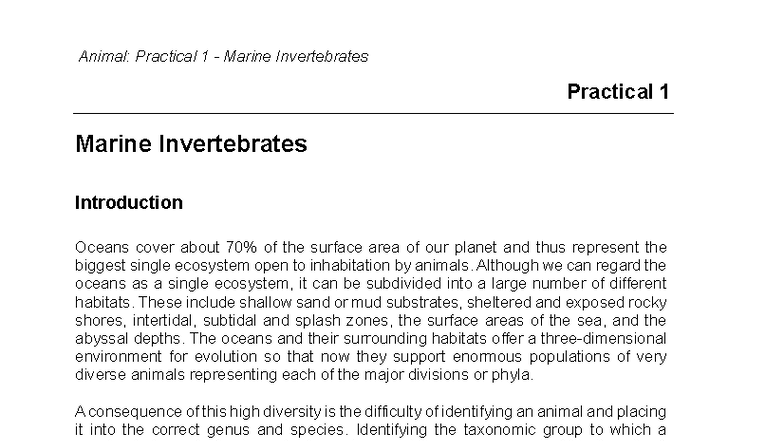 BIO257 Practical Manual: Identifying Marine Invertebrates - Studocu