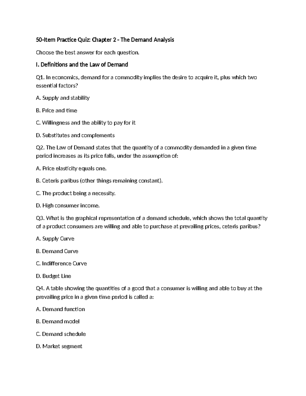 Practice Quiz: Chapter 2 Demand Analysis (Econ 101) - Studocu