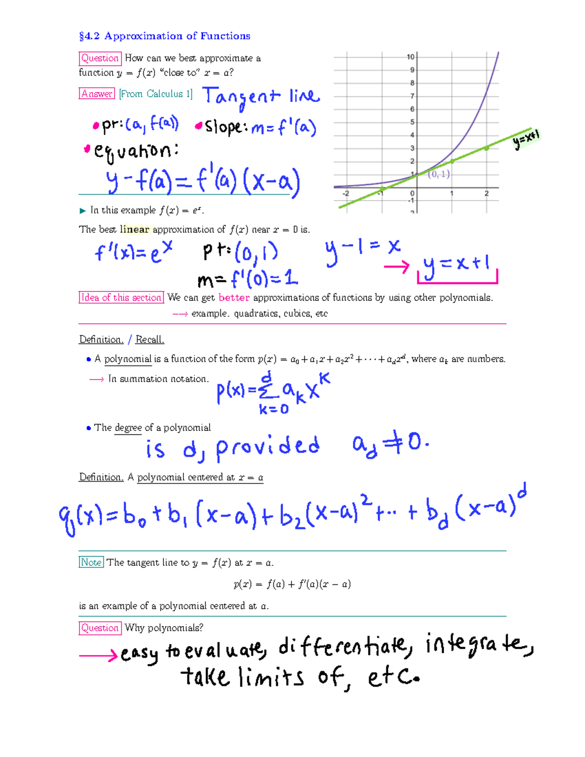 Section 4.2 Notes: Approximating Functions with Polynomials - Studocu