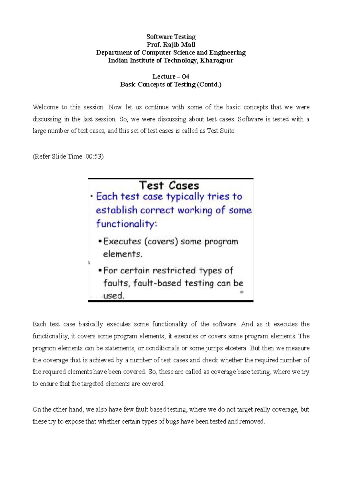 Software Testing (CSE 101) - Lecture 04: Basic Testing Concepts - Studocu