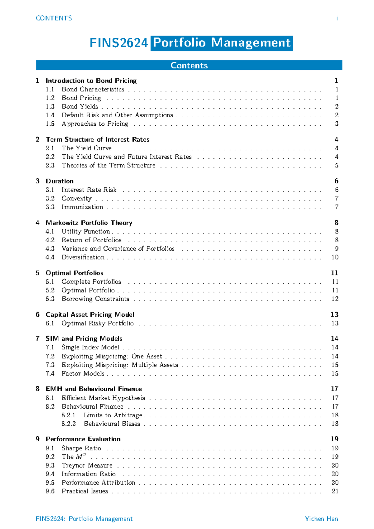 FINS2624: Portfolio Management - Comprehensive Study Notes - Studocu