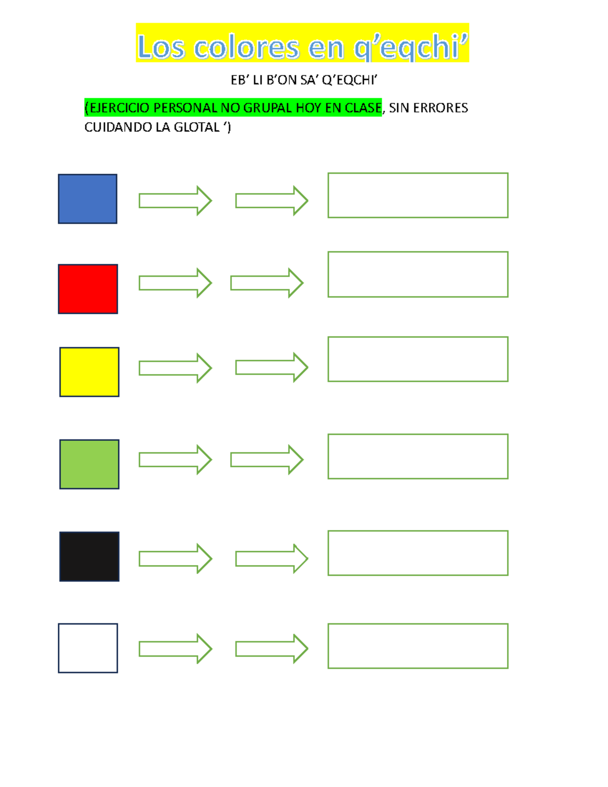 LOS Colores Ejercicio Individual EN PDF - Cultura e Idiomas mayas ...
