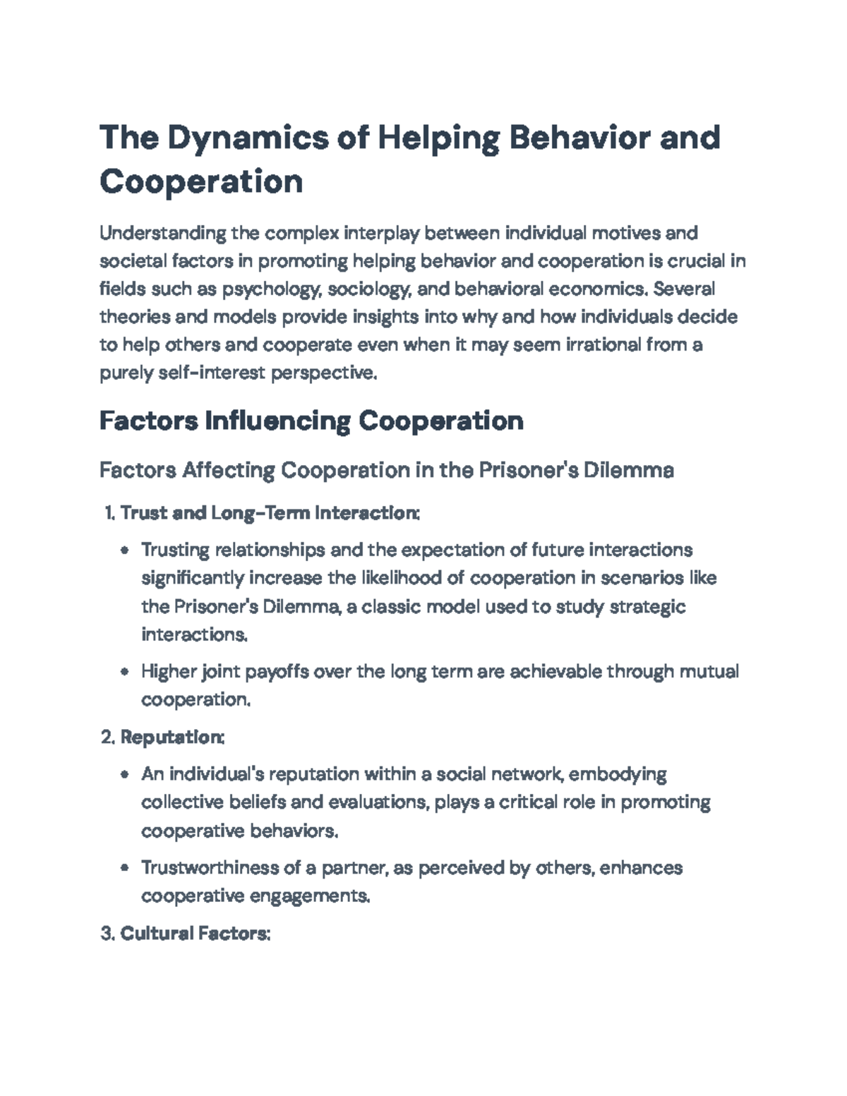 Understanding Factors Influencing Helping Behavior and Cooperation ...