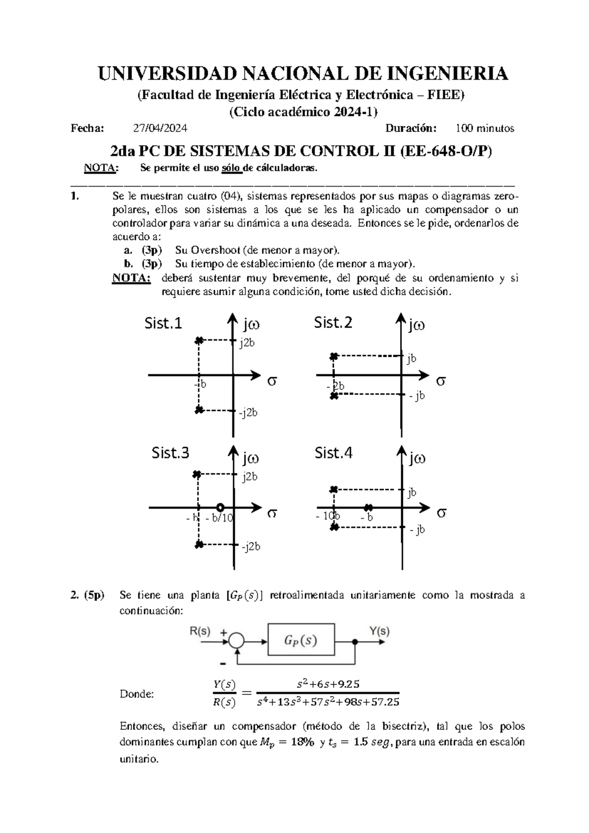 PC2 Sistemas de Control II - Ejercicios y Diseño de Compensadores - Studocu