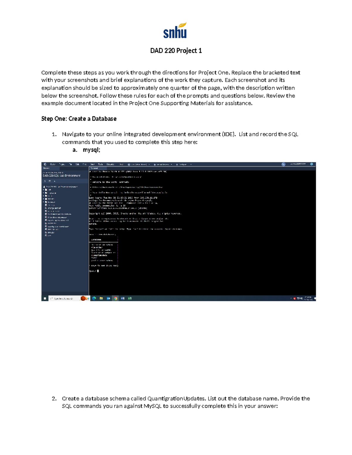 DAD 220 Project 1: Steps to Create and Manage a Database Effectively ...