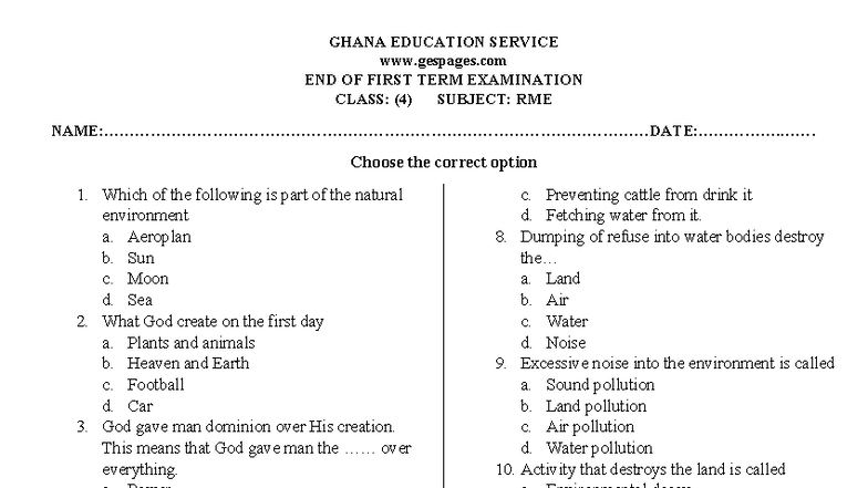 BS-4-RME - It is nice piece - GHANA EDUCATION SERVICE gespages END OF ...