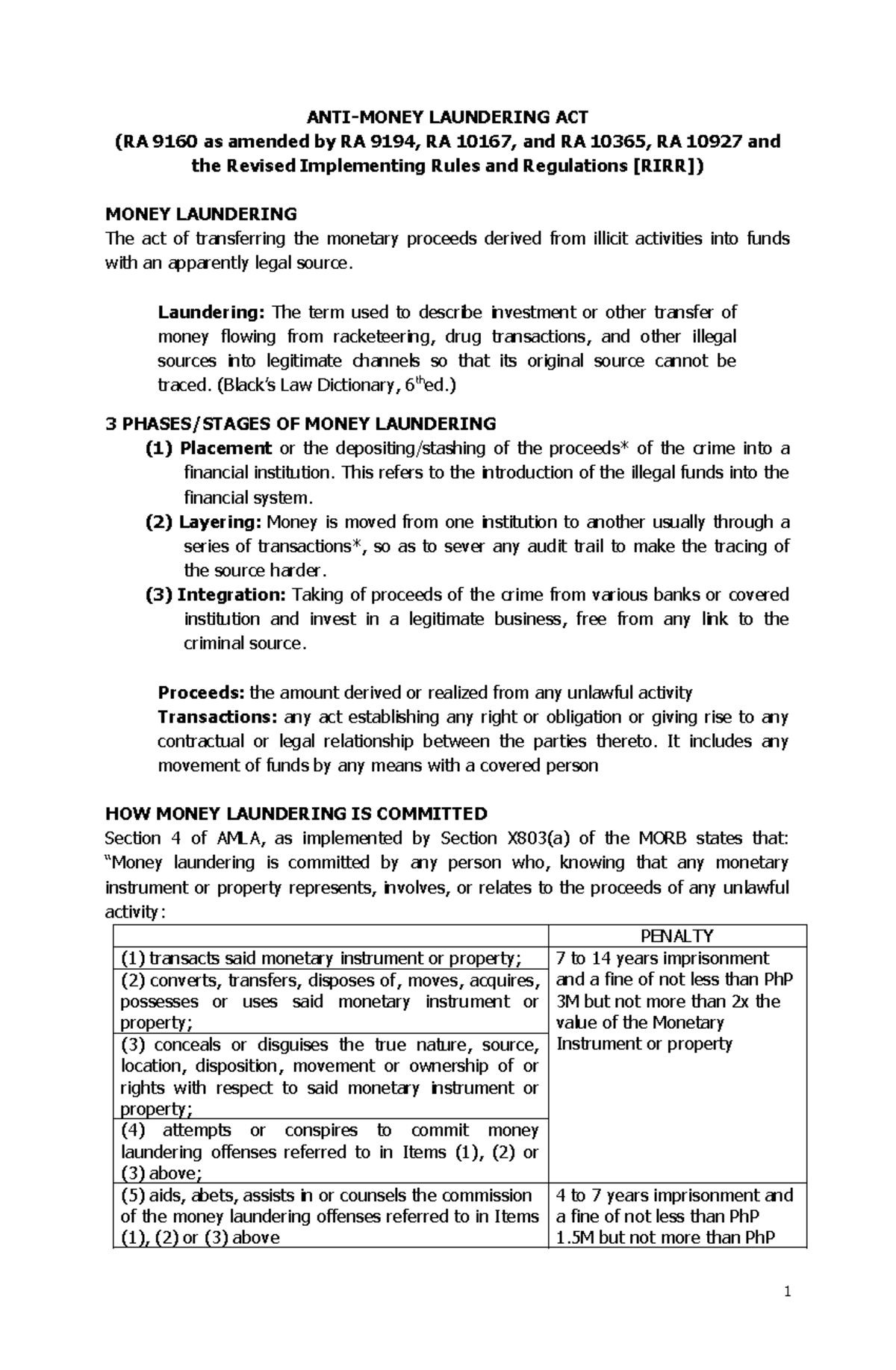 AMLA Overview: Understanding the Laundering Act (RA 9160 & Amendments ...
