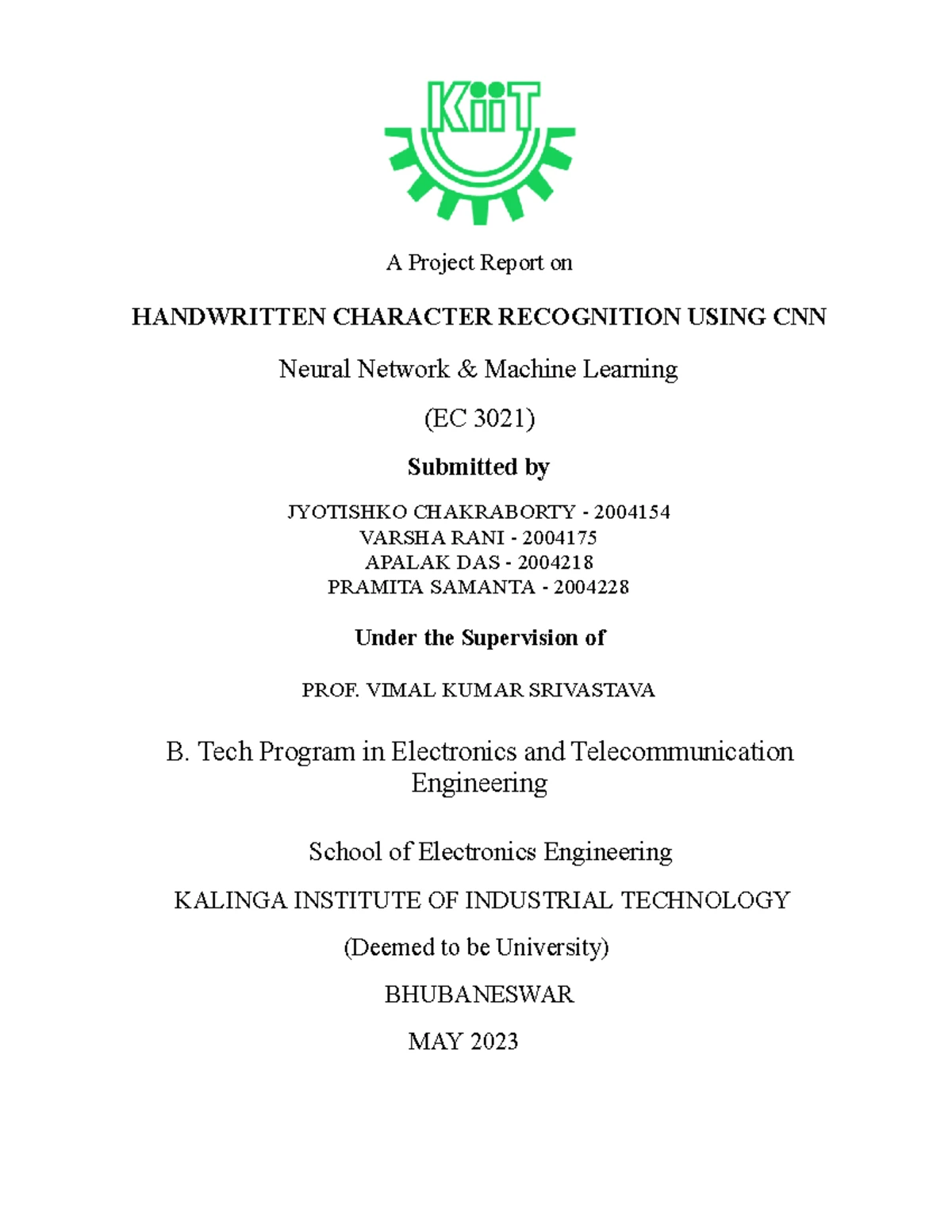 Ml Handout - KALINGA INSTITUTE OF INDUSTRIAL TECHNOLOGY Deemed to be ...