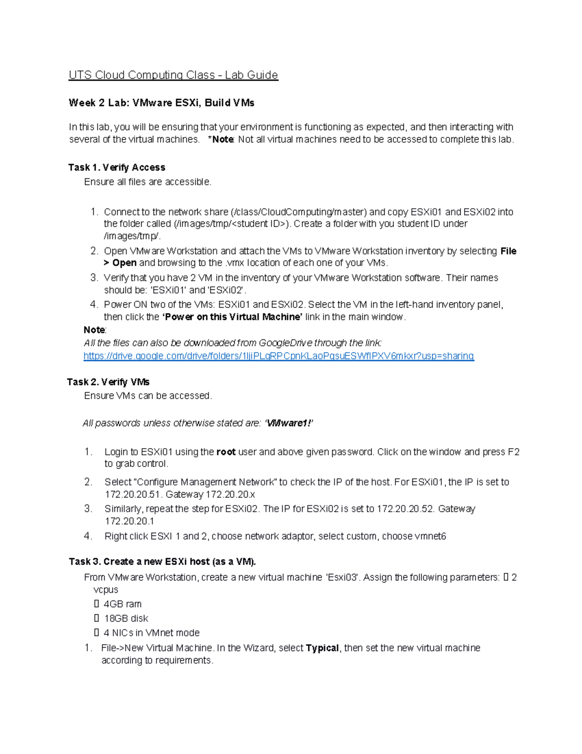 UTS Cloud Computing Lab Guide Wk 2: VMware ESXi & VM Management - Studocu