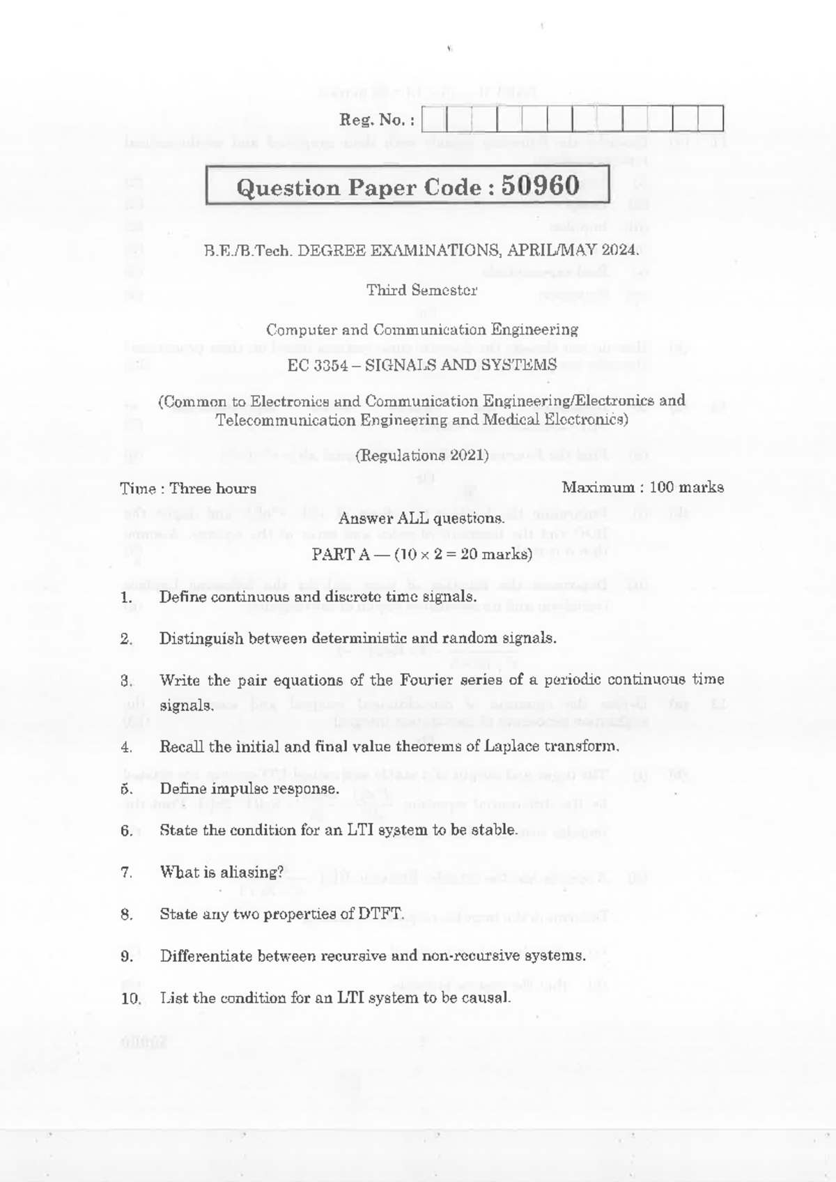 EC 3354 Signals and Systems - Question Paper 2023 - Studocu