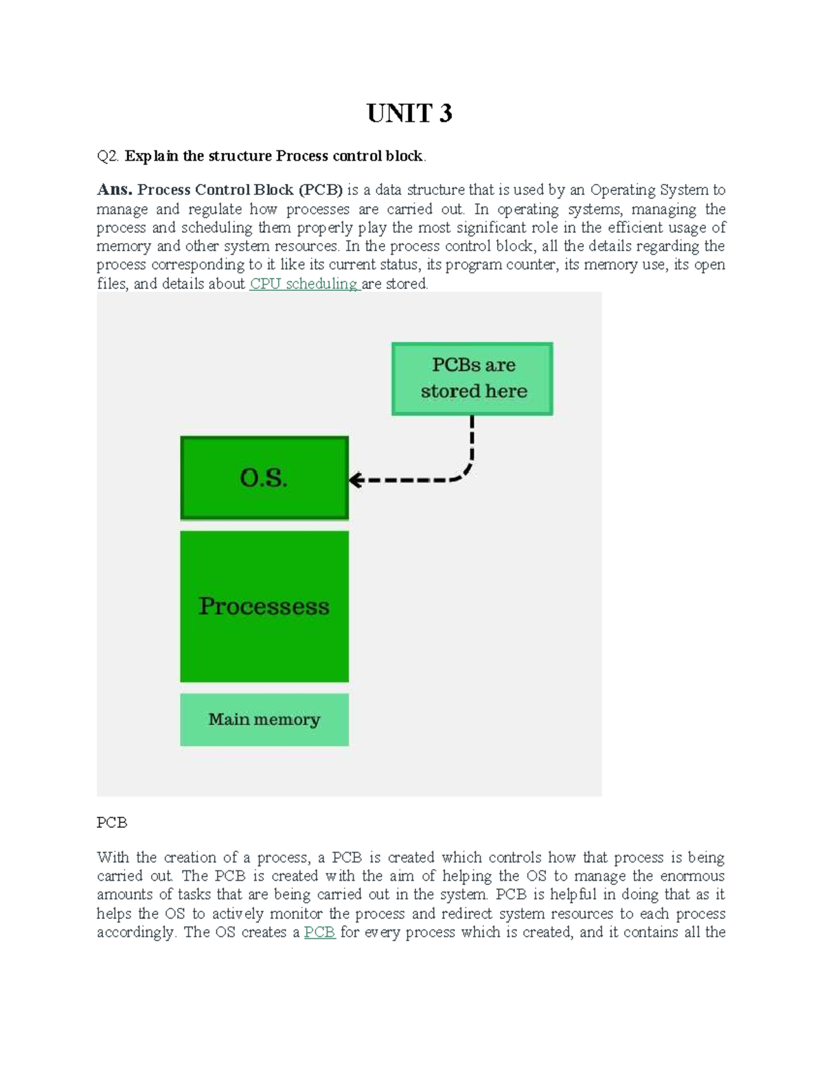 UNIT 3 - Process Control Block and Deadlock Management Notes - Studocu