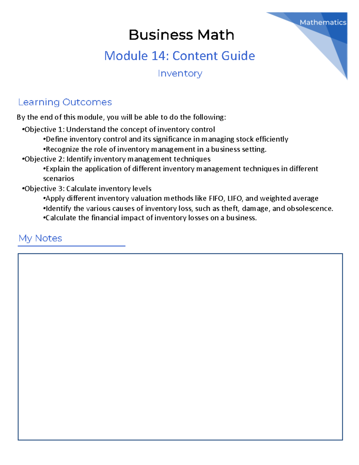 Business Math Module 14: Inventory Management & COGS Insights - Studocu
