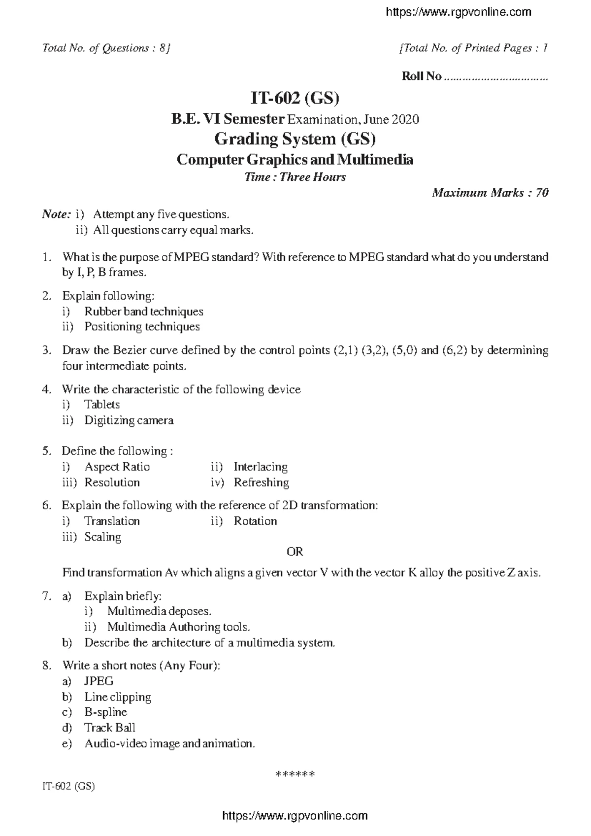 CGM 2020 - B.E. VI Sem Exam Practice Questions on Computer Graphics ...