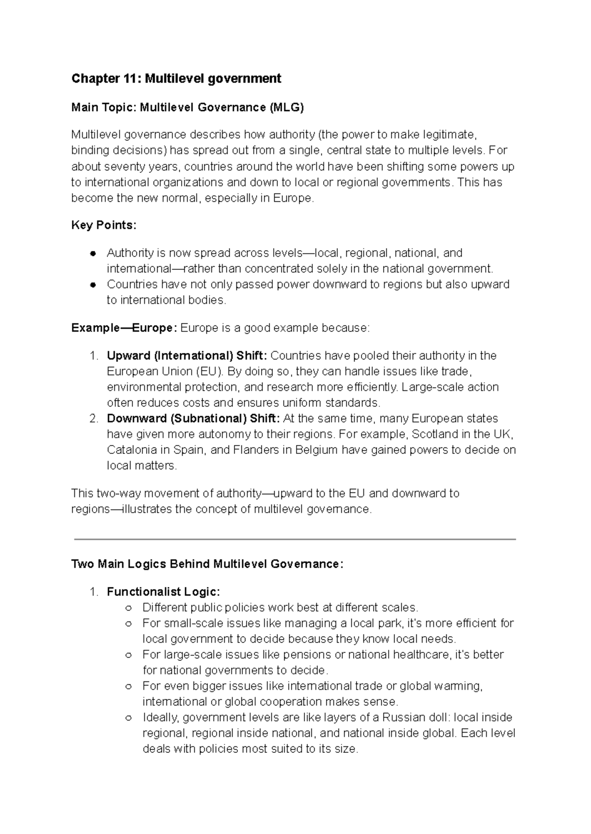 Chapter 11: Understanding Multilevel Governance Dynamics - Studocu