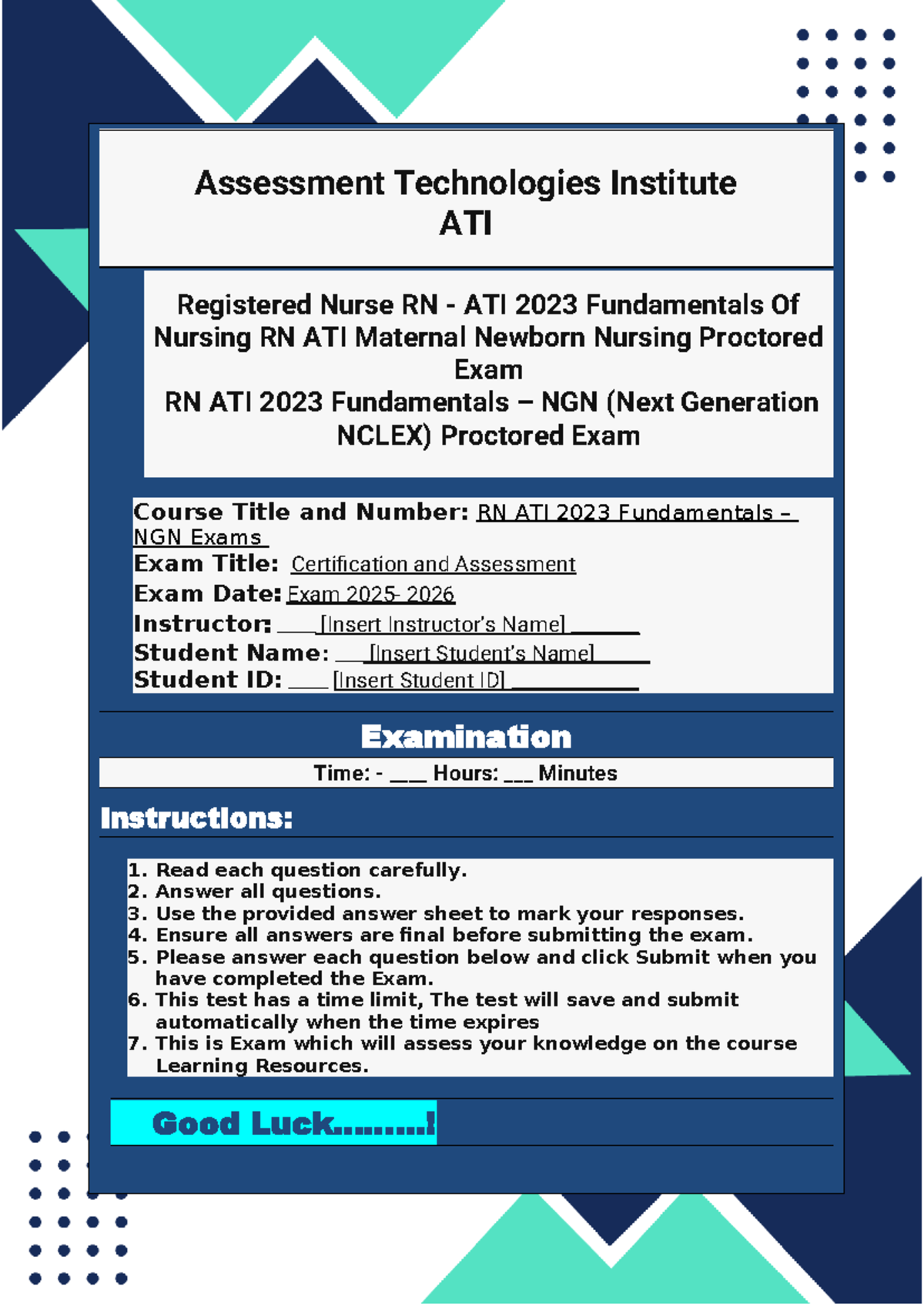 ATI RN 2023 Fundamentals of Nursing Proctored Exam Review Q&A Guide ...