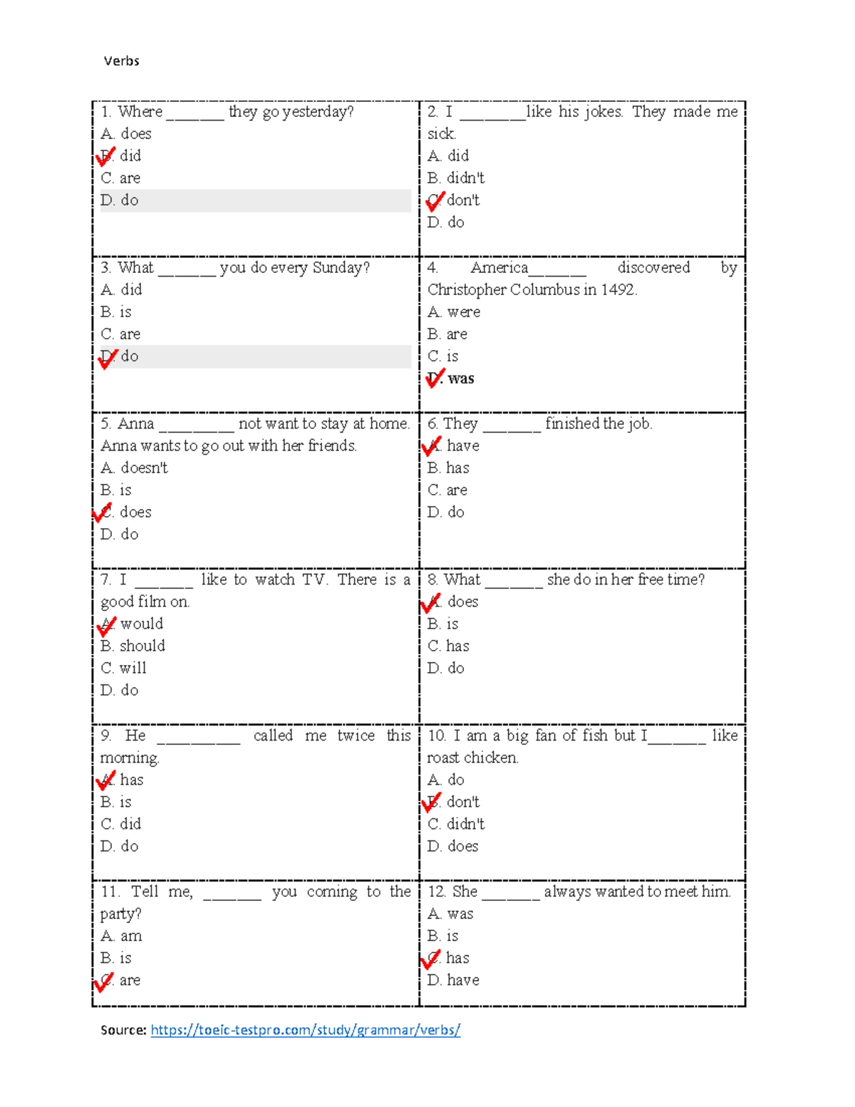 Verbs Practice Exercises - Course Code: Bai tap thi 1 - Studocu