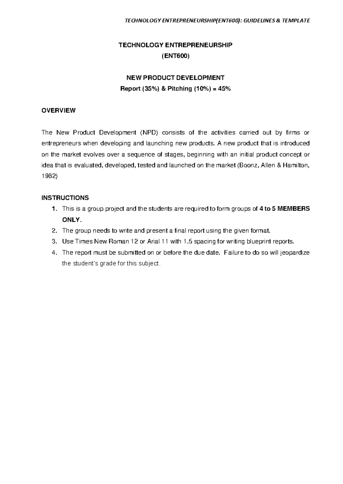 ENT600: New Product Development Guidelines & Template for NPD Report ...